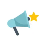 megafone anunciando desconto com símbolo estelar para campanha de marketing anúncio do azul o conceito estrela amarela 338080305